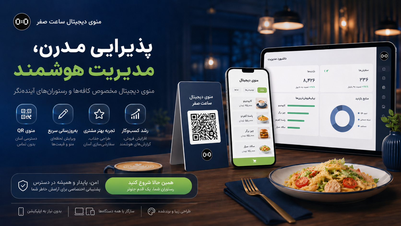 اتصال منوی دیجیتال به سفارش PWA CRM و باشگاه مشتریان