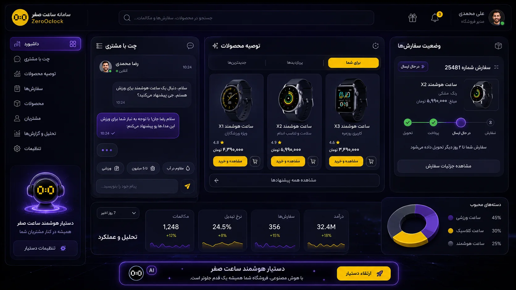 دستیار هوشمند فروشگاه اینترنتی در اکوسیستم سامانه ساعت صفر