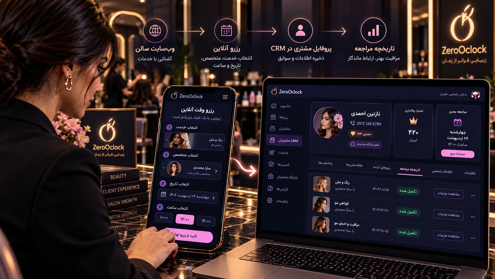 اتصال رزرو آنلاین سالن زیبایی به CRM و پروفایل مشتری
