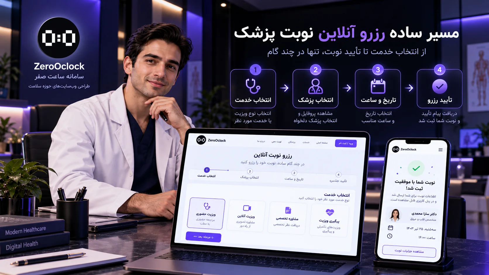 مسیر نوبت دهی آنلاین پزشک از انتخاب خدمت تا تایید رزرو